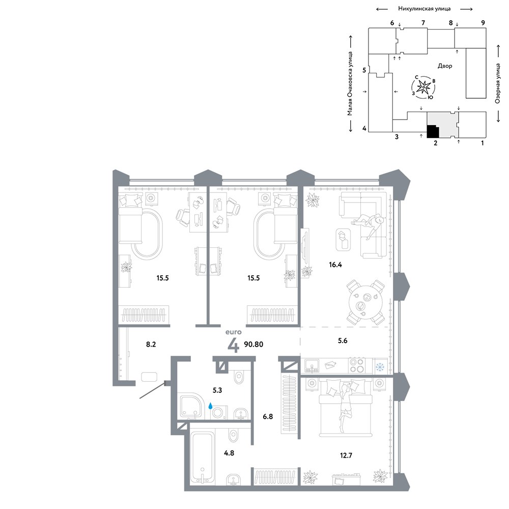 Планировка 90.8 м²