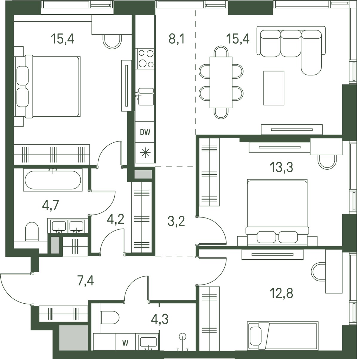 Планировка 88.8 м²