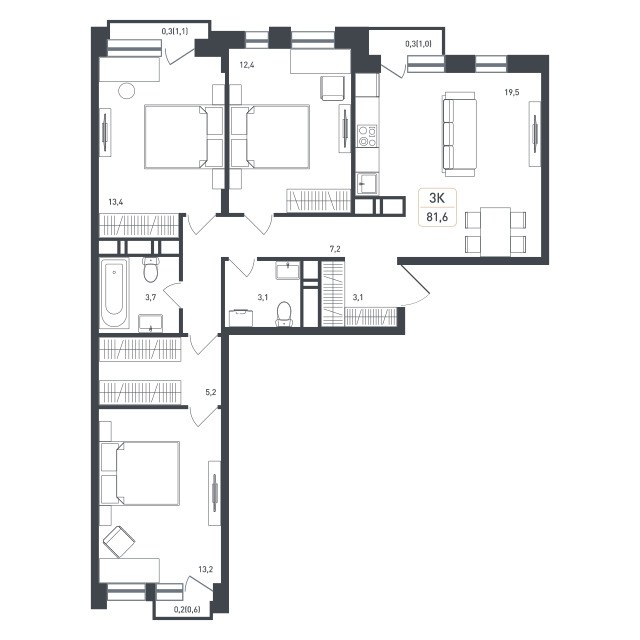 Планировка 84.9 м²