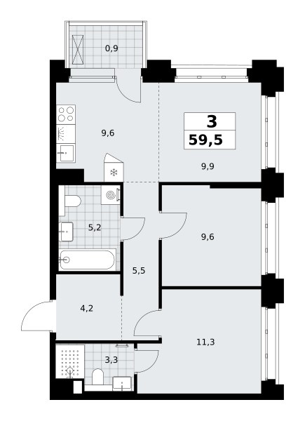 Планировка 59.5 м²