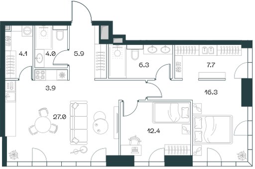 Планировка 87.6 м²