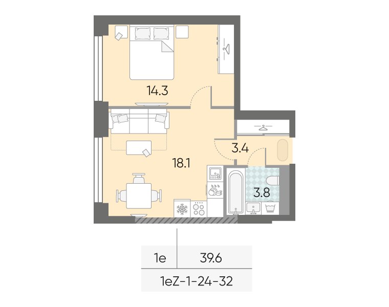 Планировка 39.6 м²