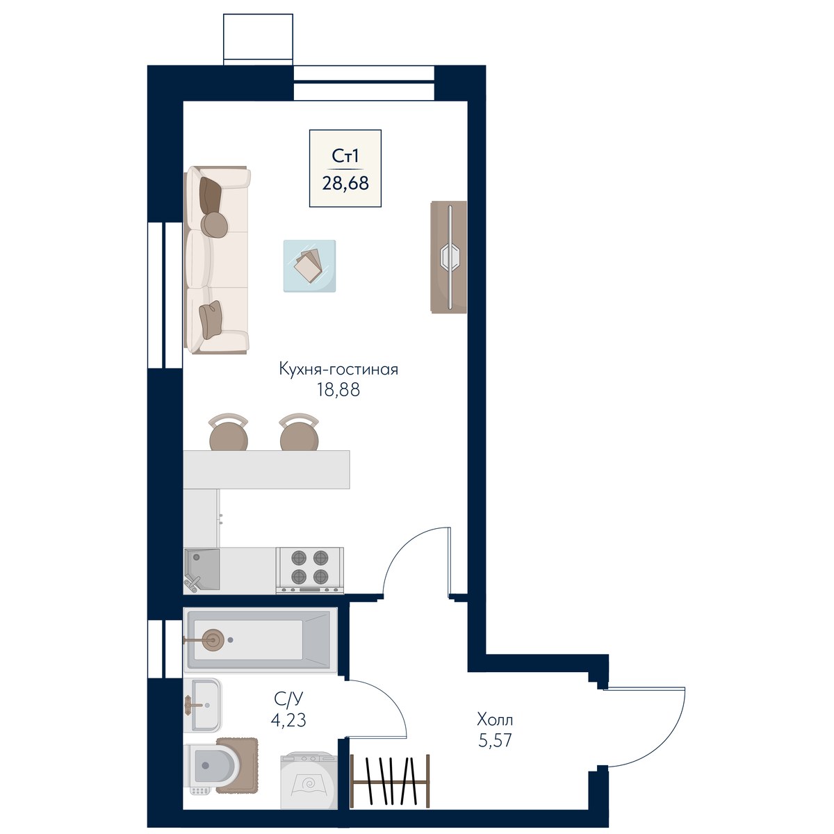 Планировка 28.68 м²