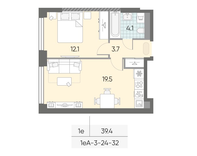 Планировка 39.4 м²