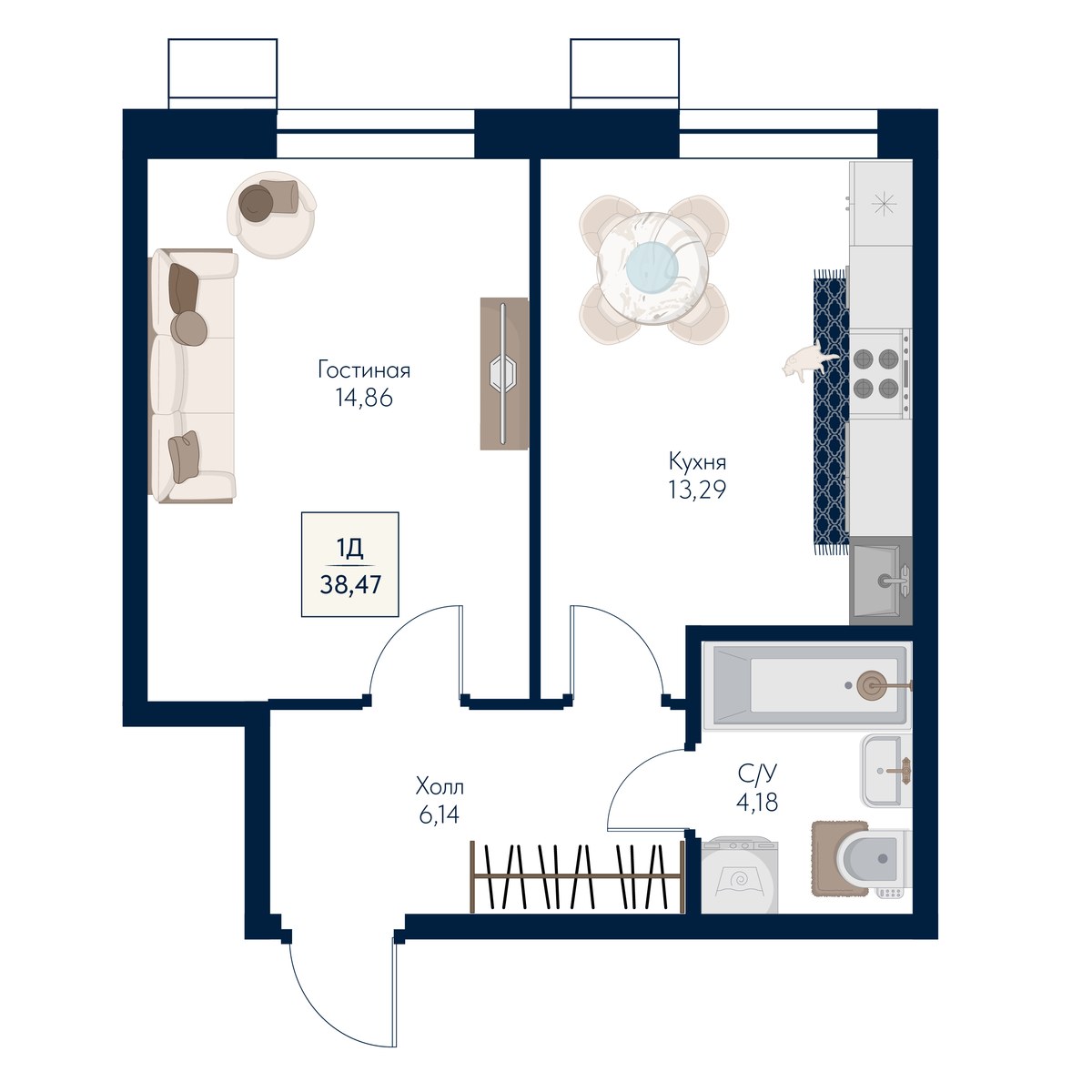 Планировка 38.47 м²