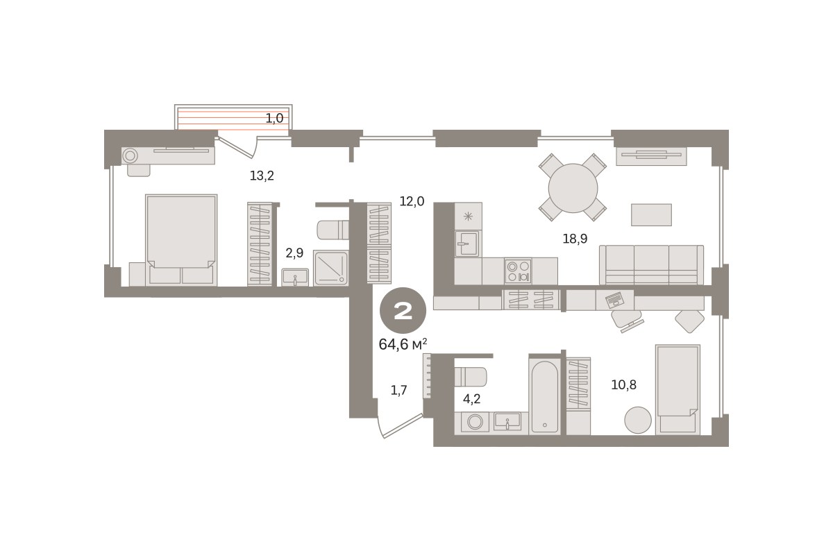 Планировка 64.6 м²