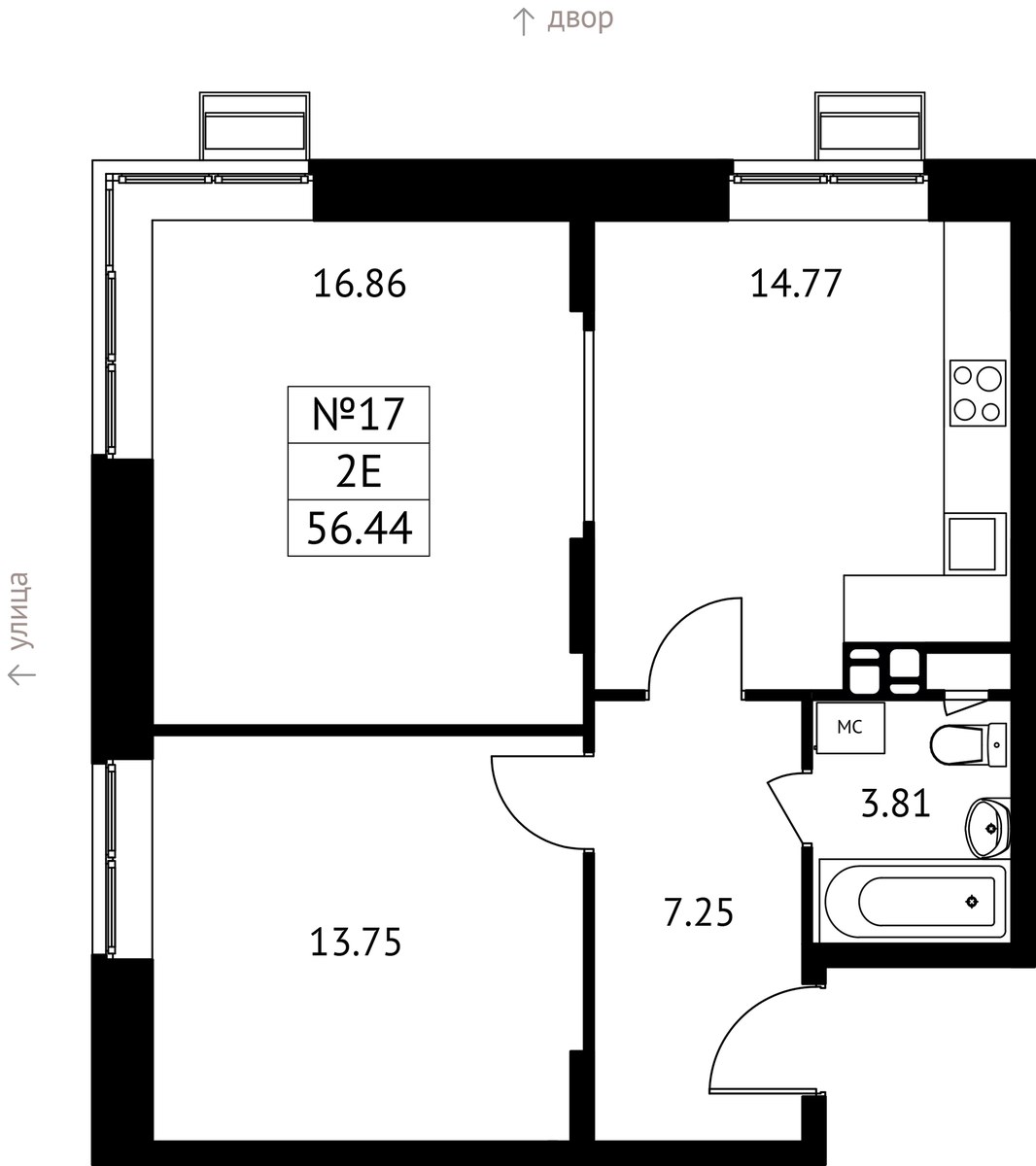 Планировка 56.44 м²