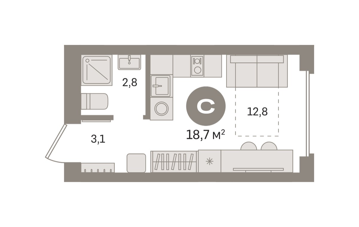 Планировка 18.66 м²