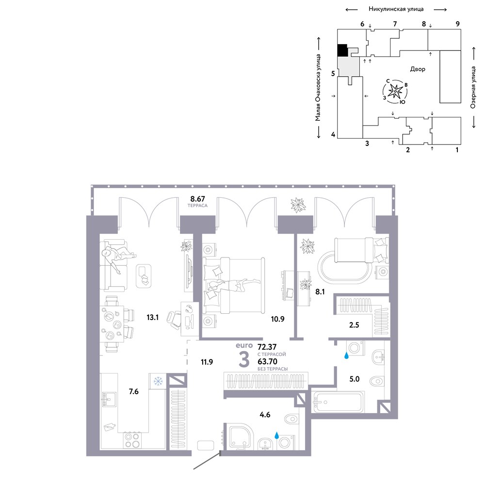 Планировка 72.37 м²