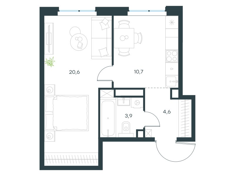 Планировка 39.8 м²