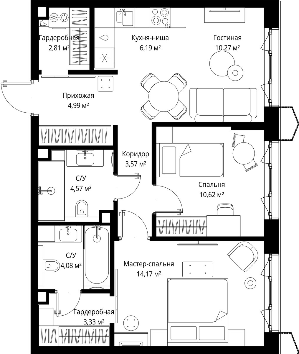 Планировка 64.6 м²