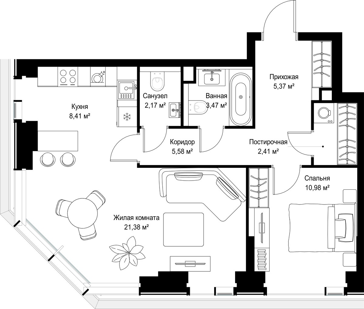 Планировка 59.77 м²