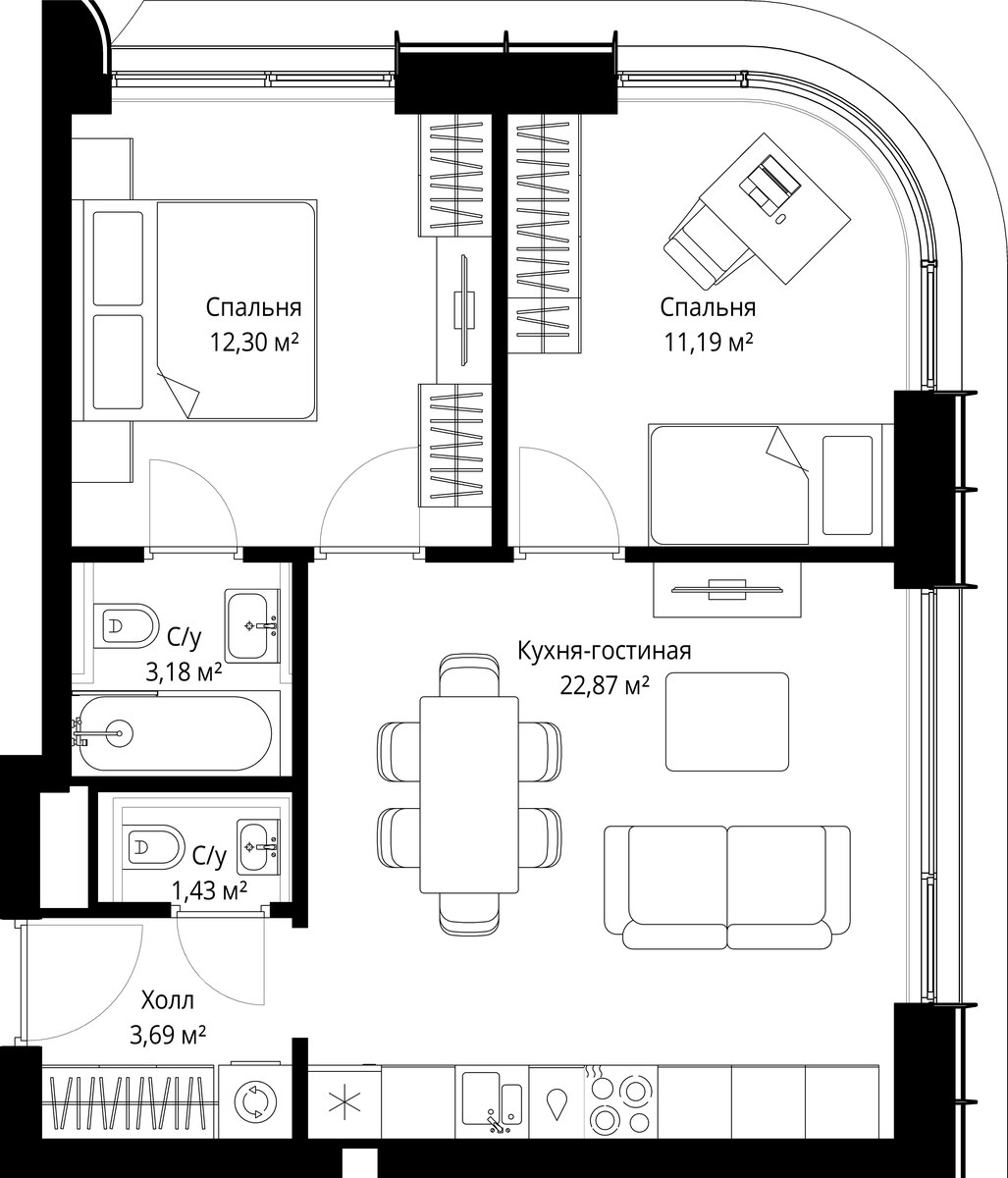 Планировка 54.3 м²