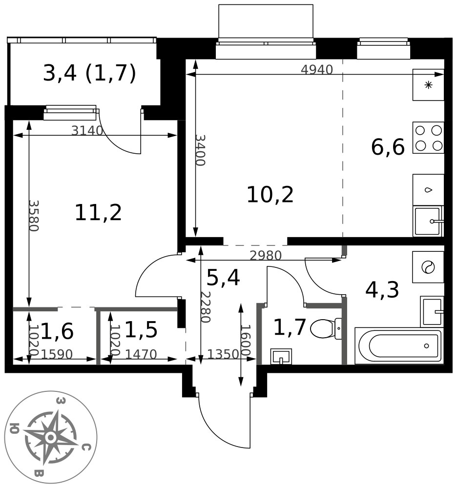 Планировка 44.2 м²