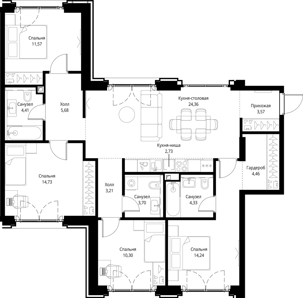 Планировка 107.29 м²