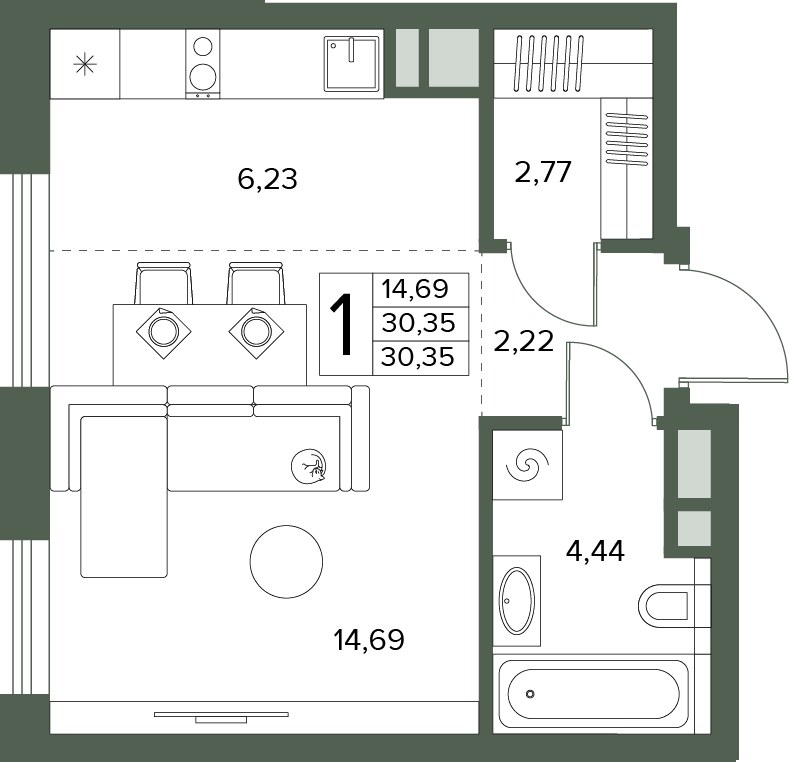 Планировка 30.35 м²