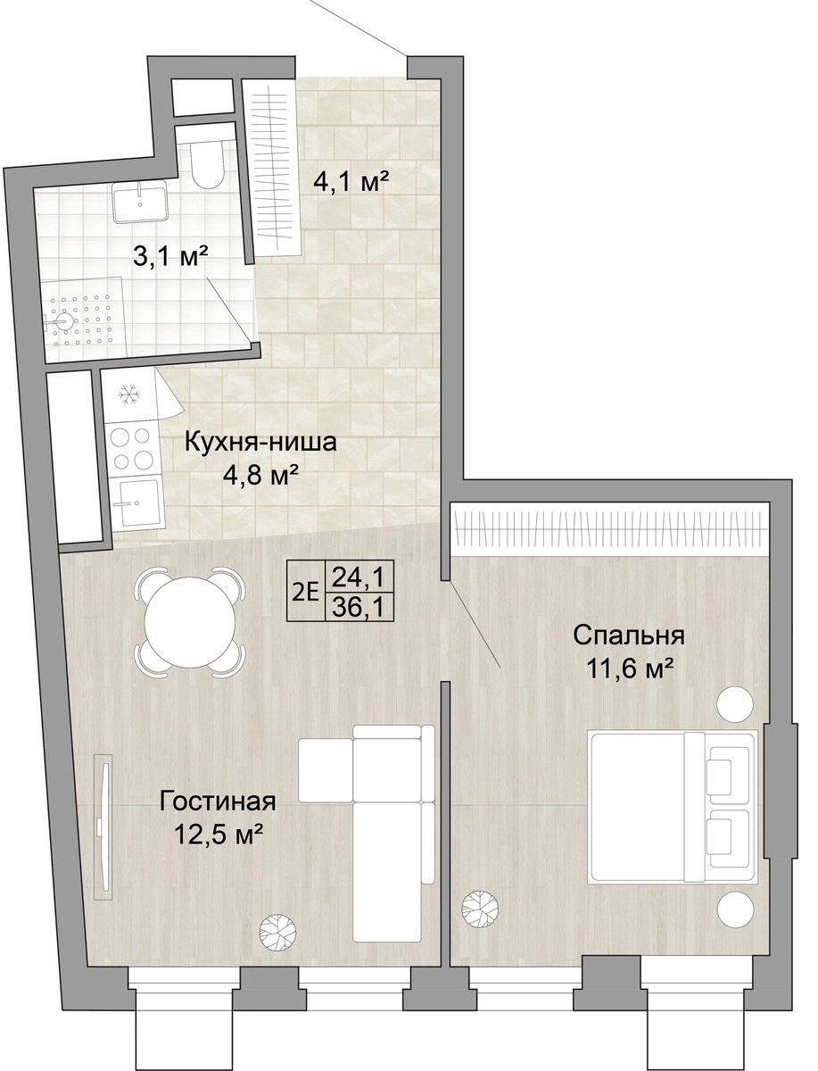 Планировка 36.1 м²