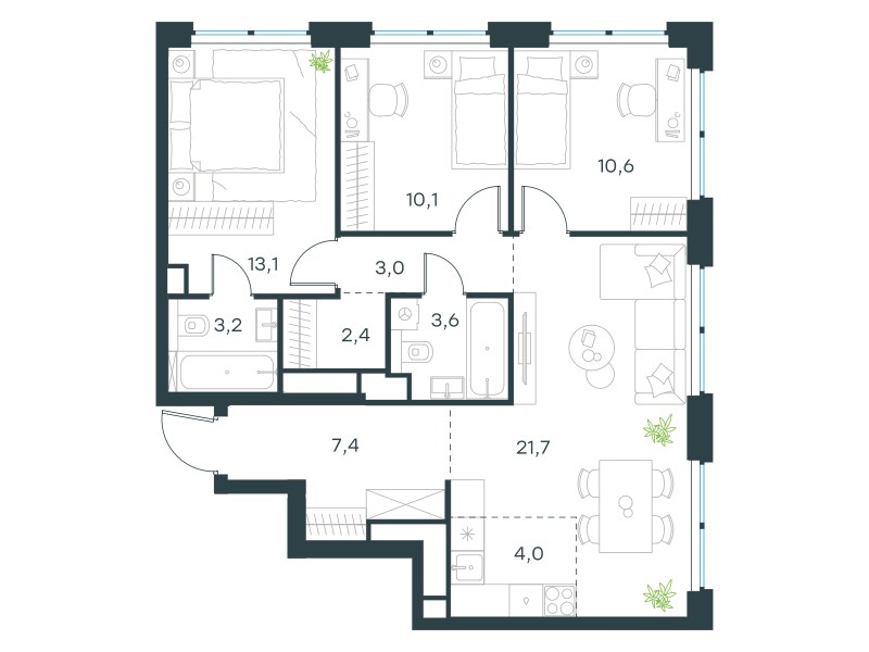 Планировка 79.1 м²