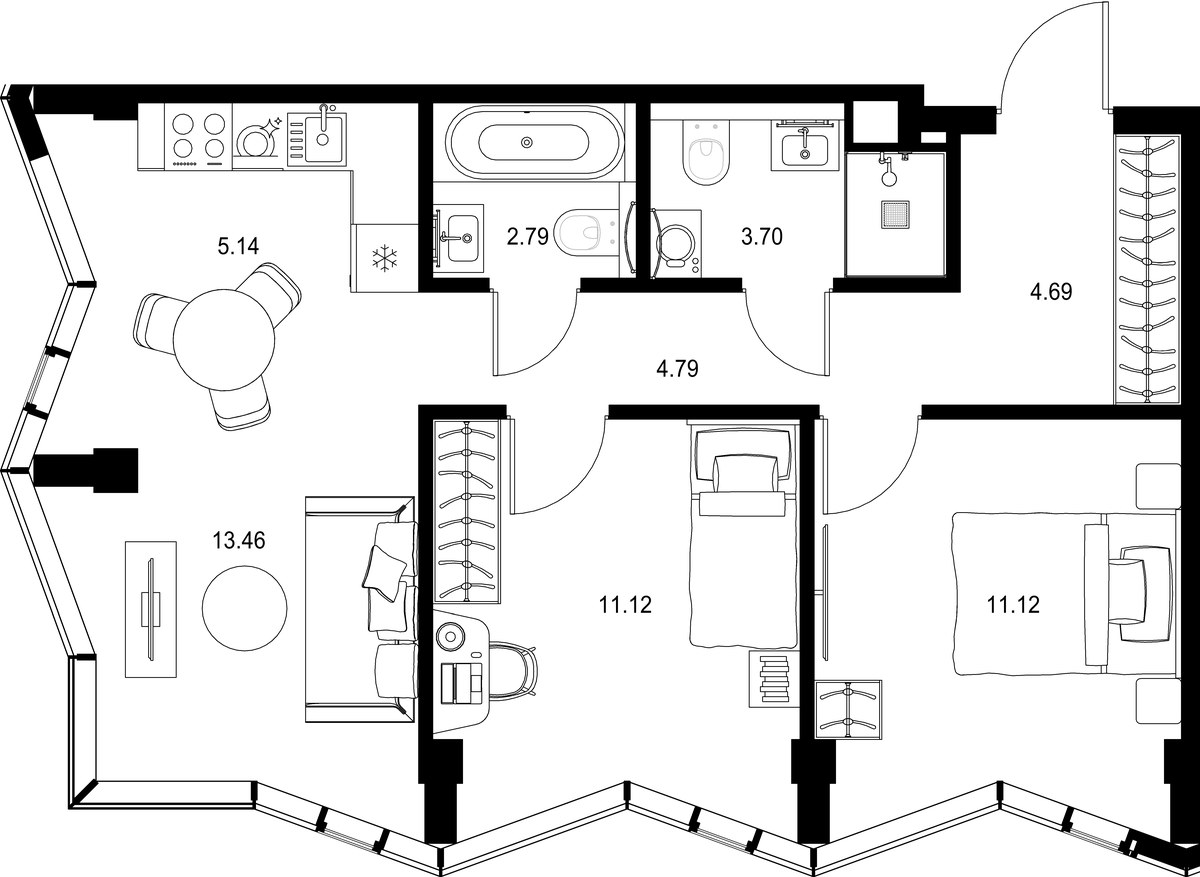 Планировка 56.81 м²