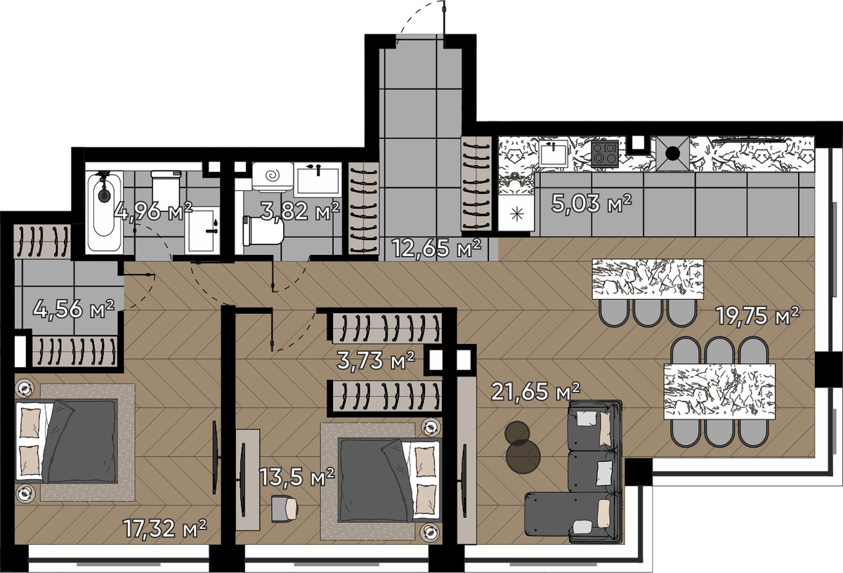 Планировка 106.97 м²