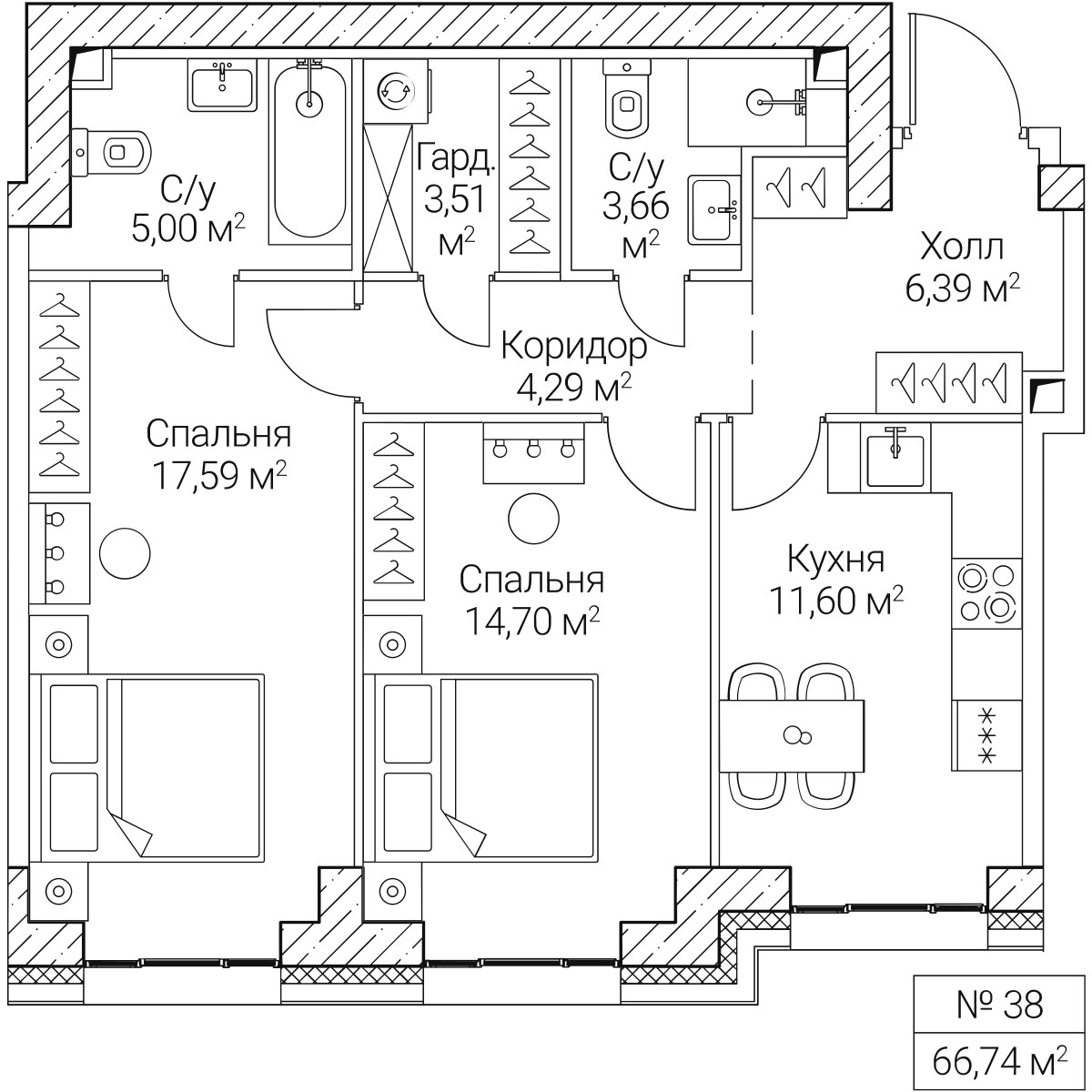 Планировка 66.74 м²