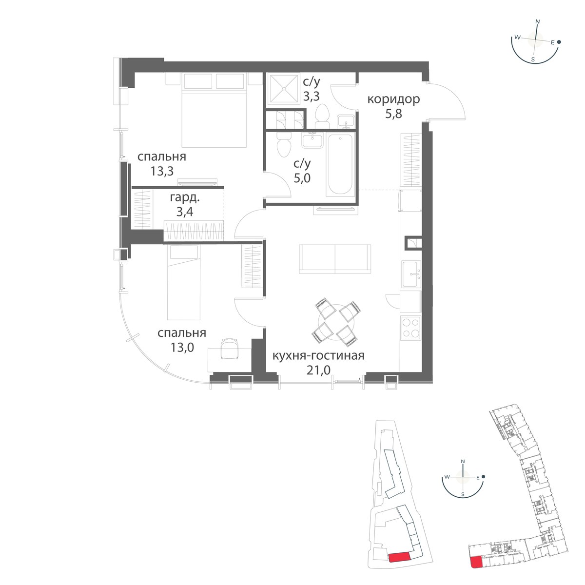 Планировка 64.8 м²