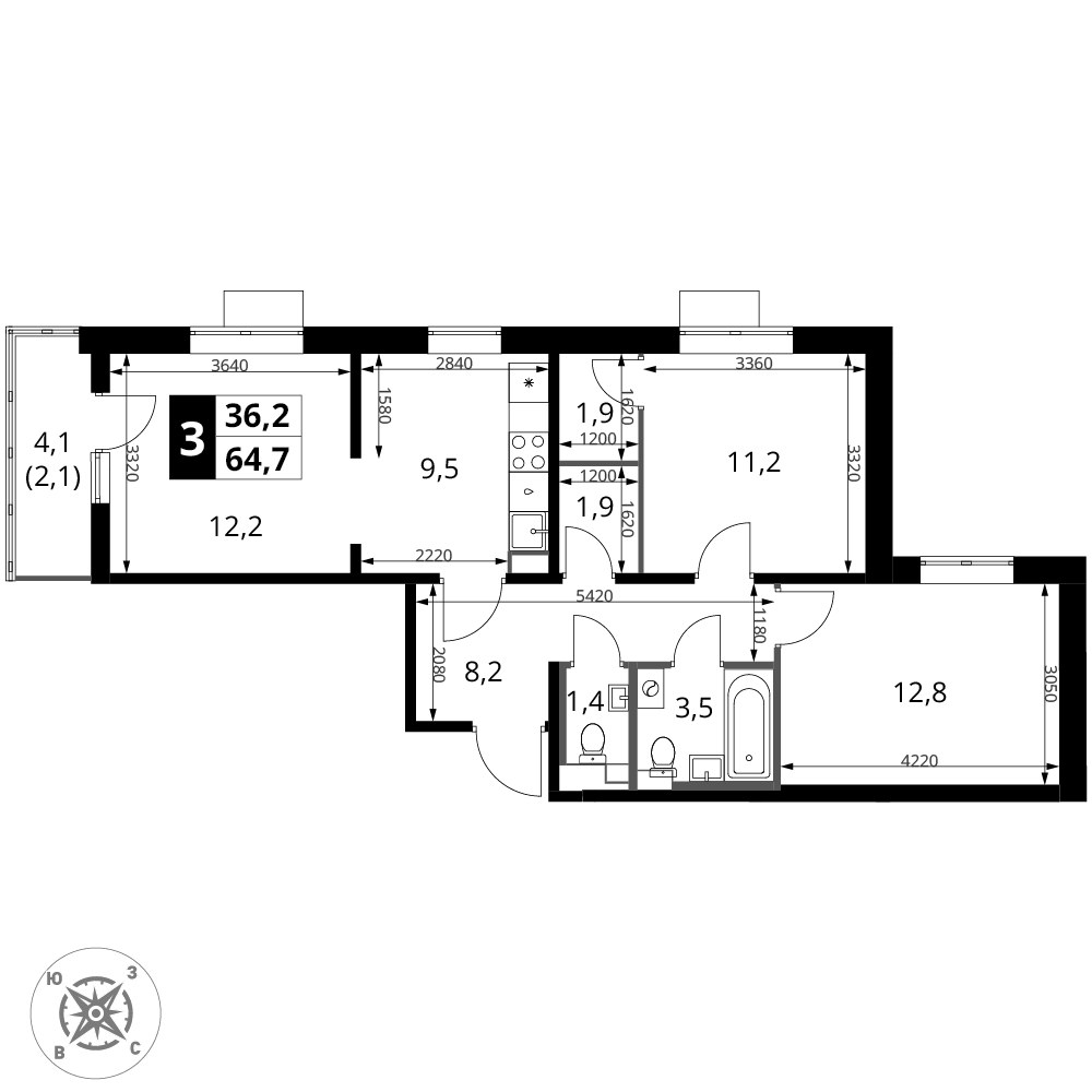 Планировка 64.7 м²