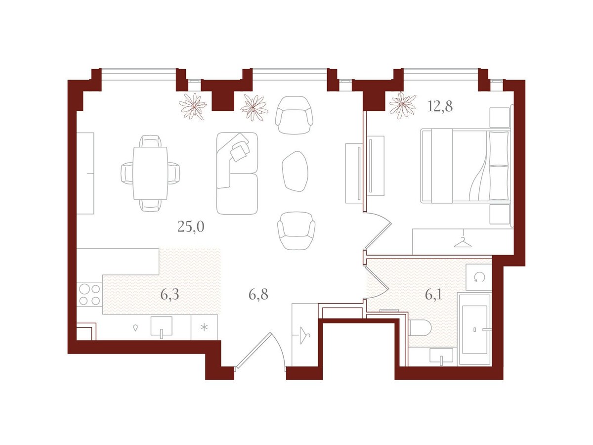 Планировка 57.0 м²