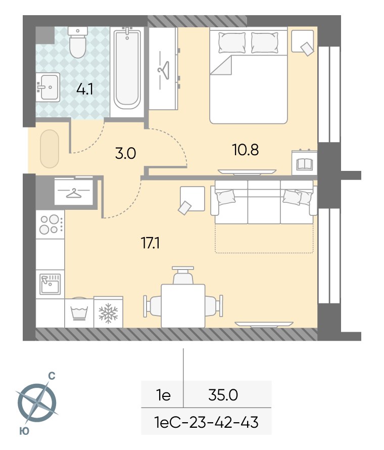 Планировка 35.0 м²
