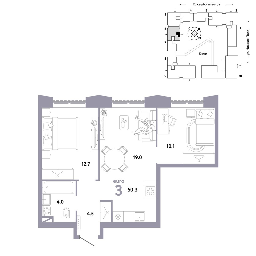 Планировка 50.3 м²