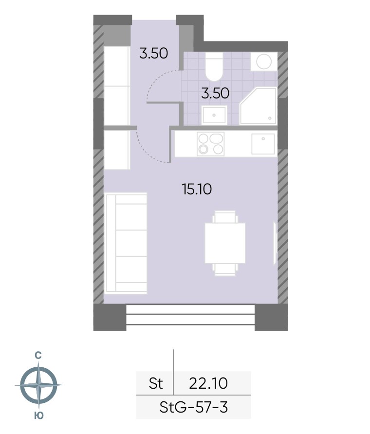 Планировка 22.1 м²