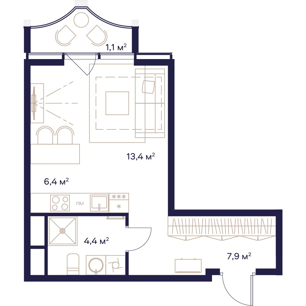 Планировка 33.2 м²
