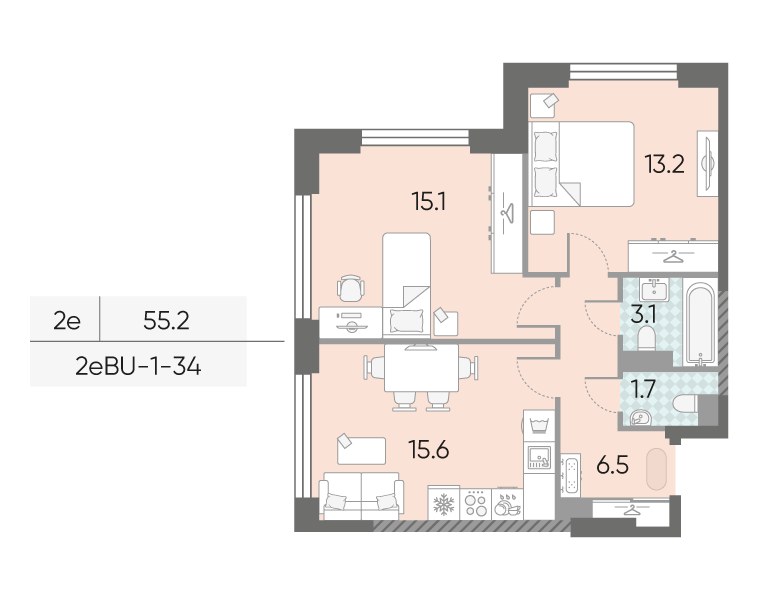 Планировка 55.2 м²
