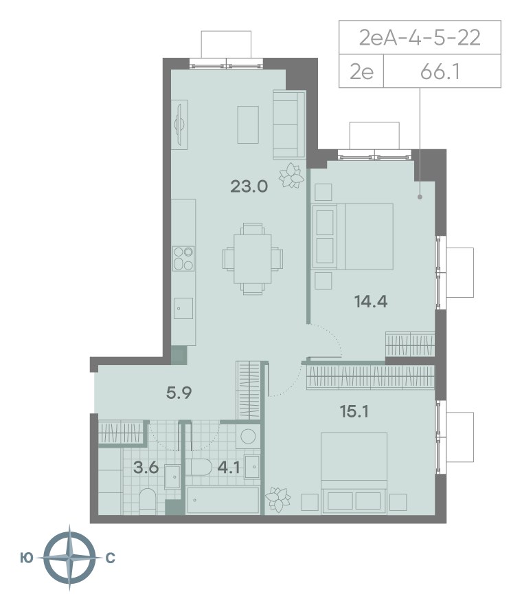 Планировка 66.1 м²