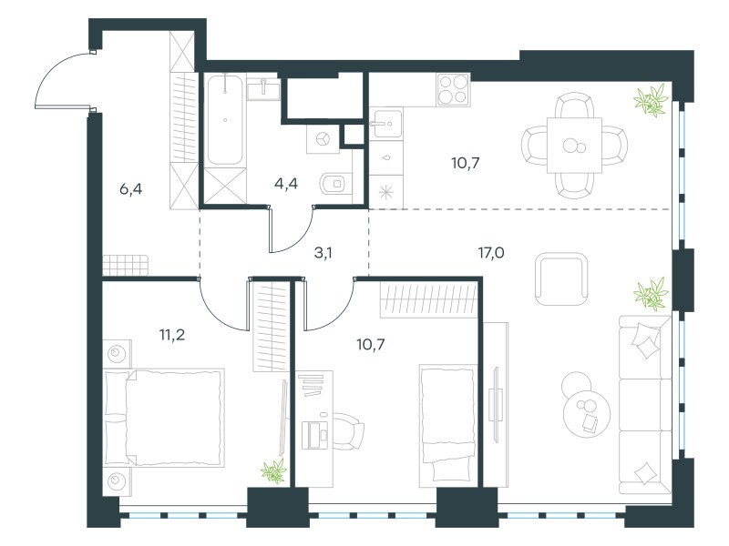 Планировка 63.5 м²