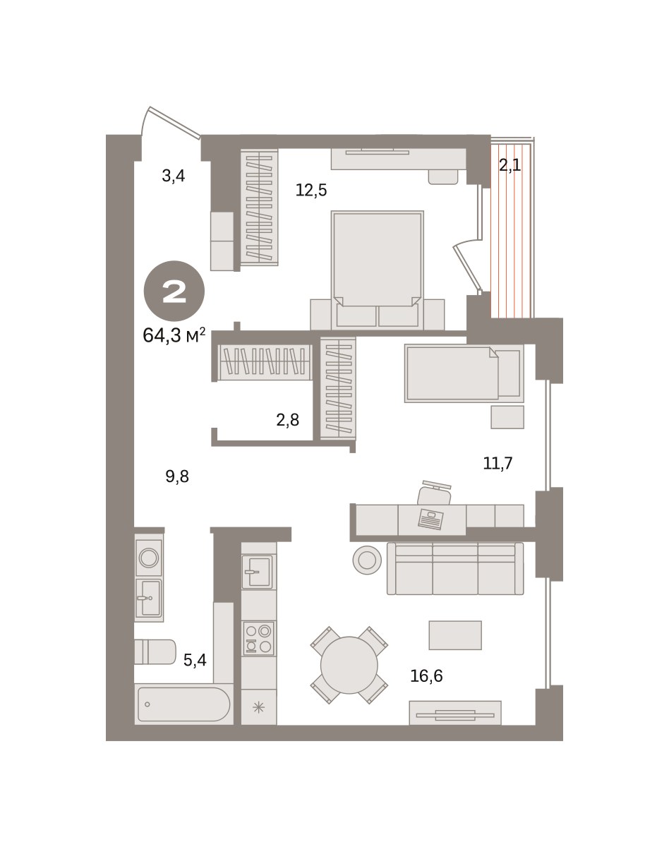 Планировка 64.26 м²