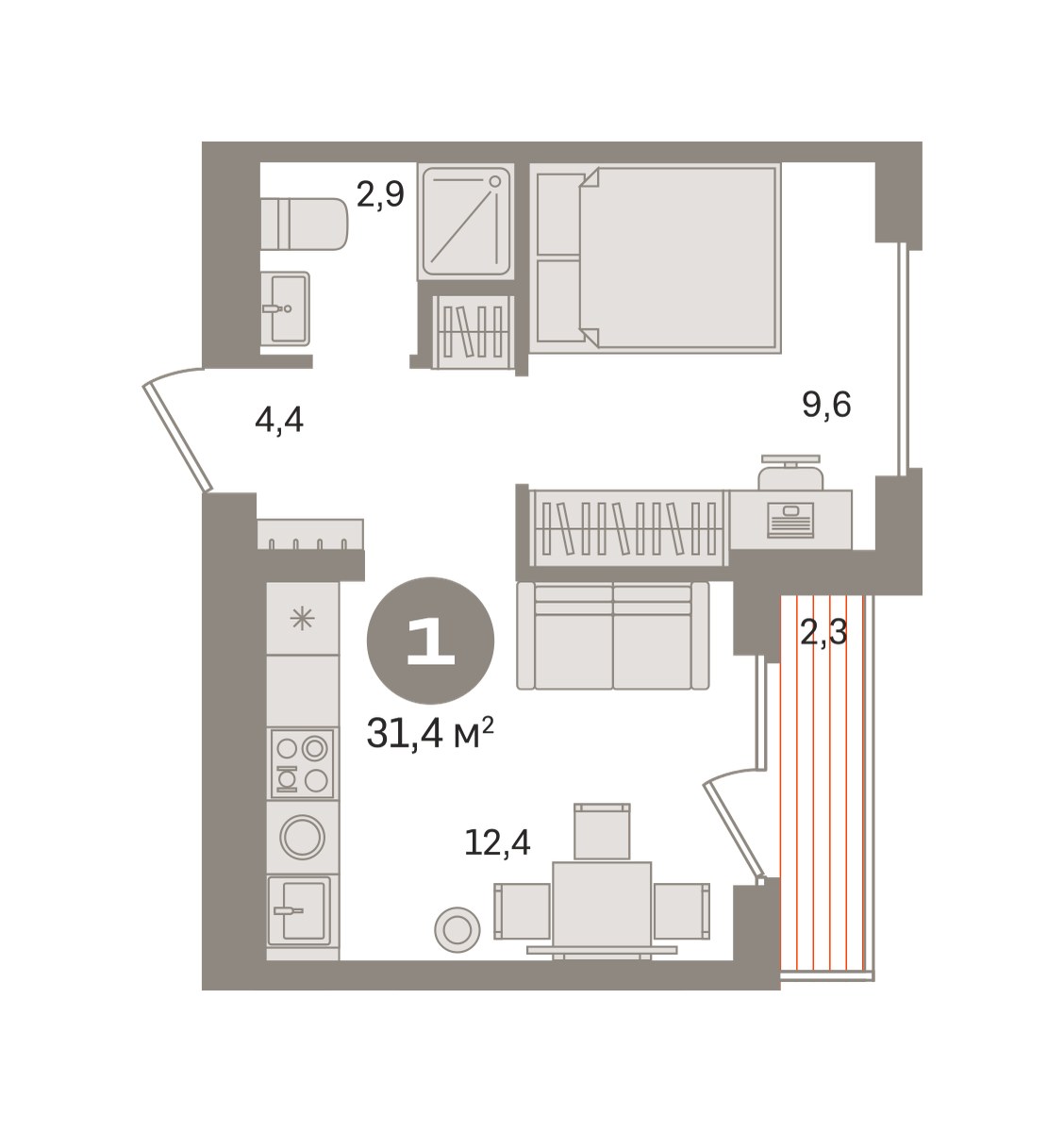 Планировка 31.42 м²