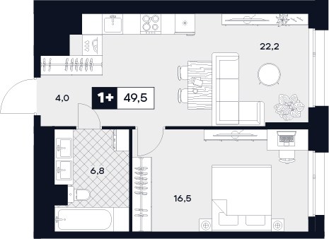 Планировка 49.5 м²