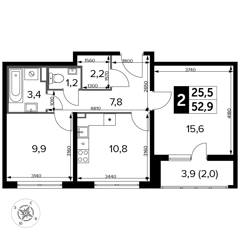 Планировка 53.5 м²