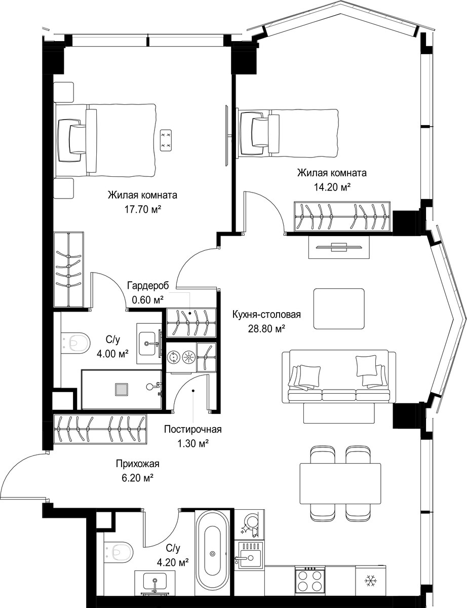 Планировка 77.0 м²