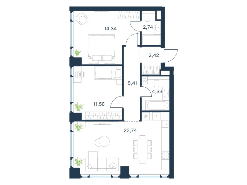 Планировка 64.56 м²