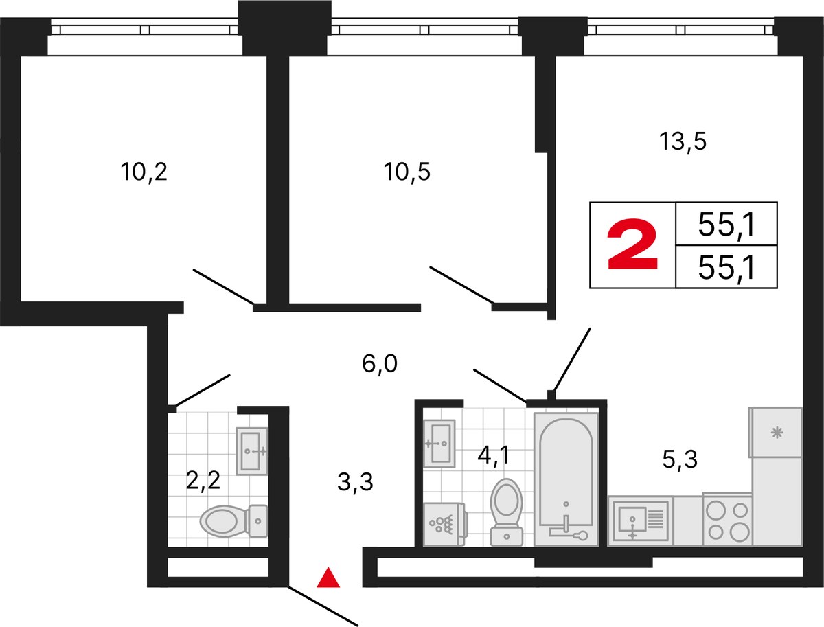 Планировка 55.1 м²