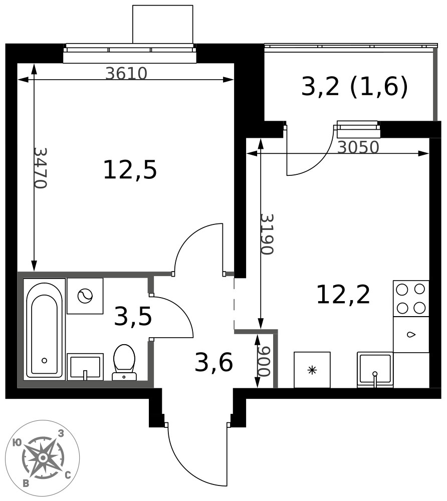 Планировка 33.9 м²