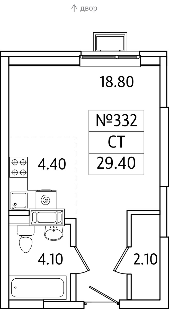 Планировка: Студия, 29.4 м²