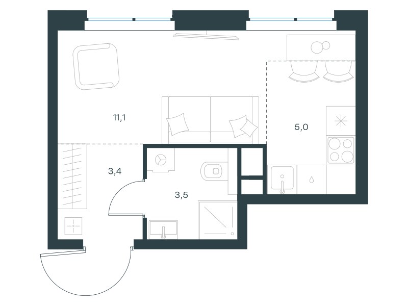 Планировка: Студия, 23.0 м²