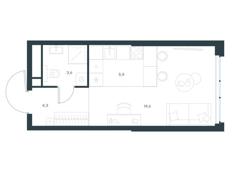 Планировка: Студия, 28.0 м²