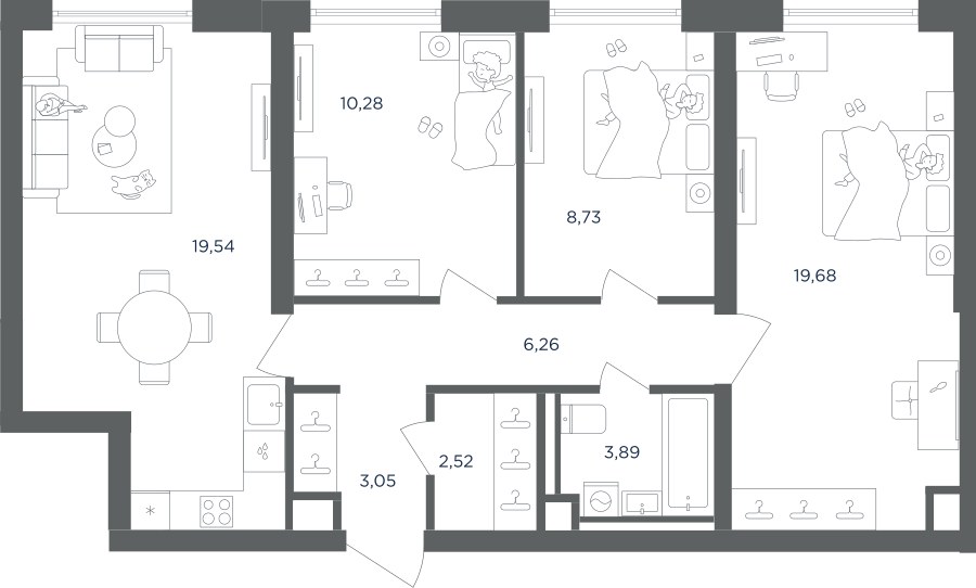 Планировка 73.95 м²