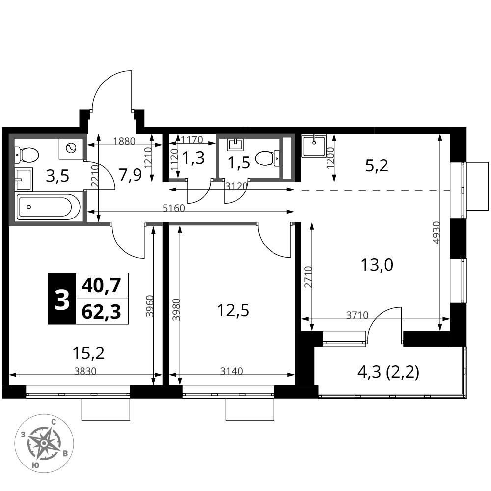Планировка 62.3 м²