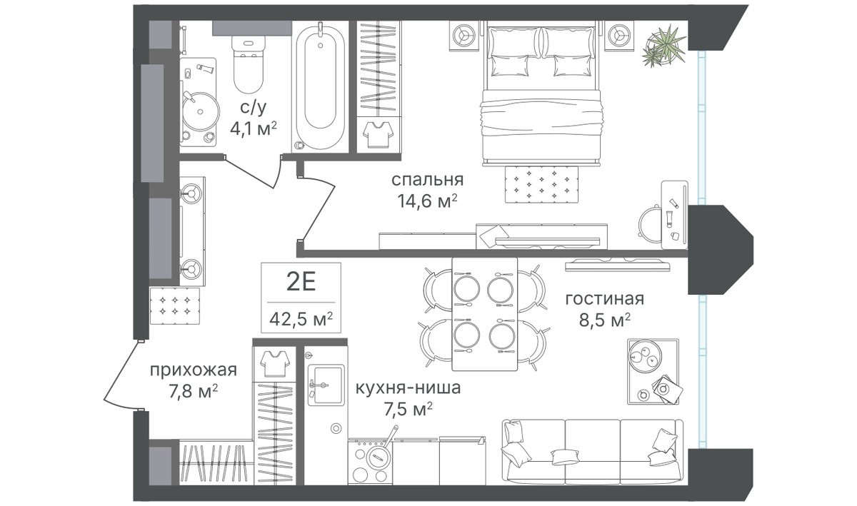 Планировка 42.5 м²