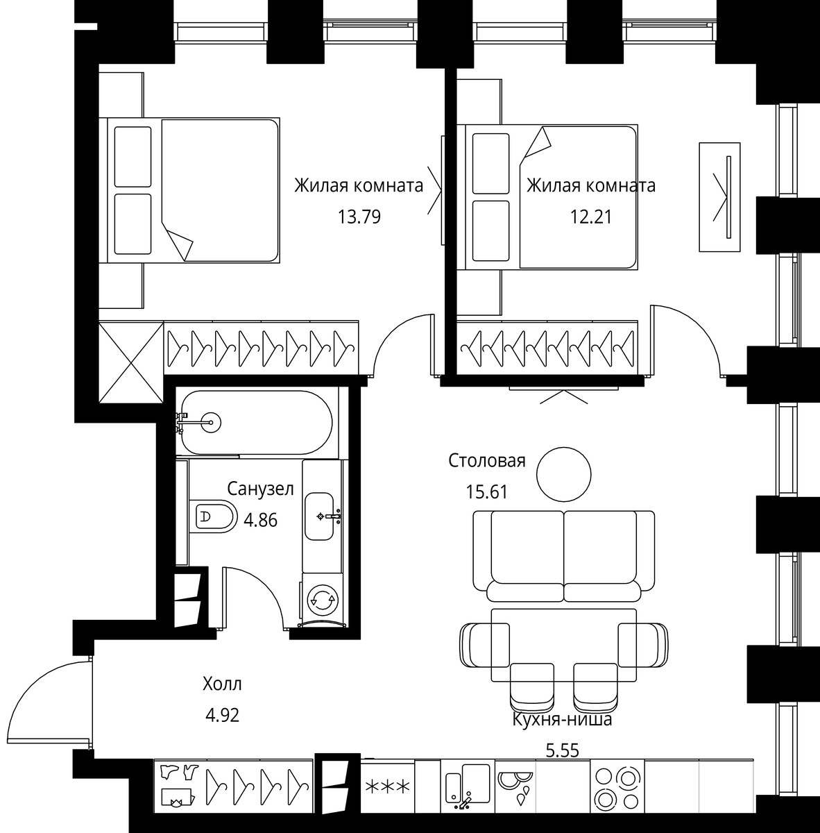 Планировка 56.94 м²